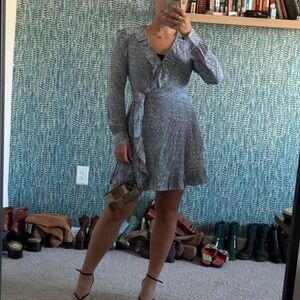 Michael Khors 100% silk blue Floral ruffle wrap dress